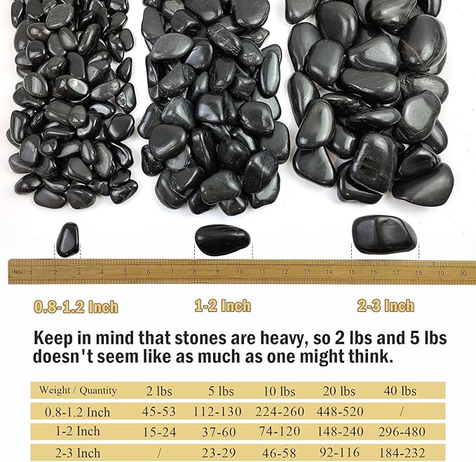 20 lbs Large Black River Rocks for Garden, 2-3 inch Polished Pebbles for Plants. Decorative Stones for Planters Landscaping Vase Aquarium and Fish Tank