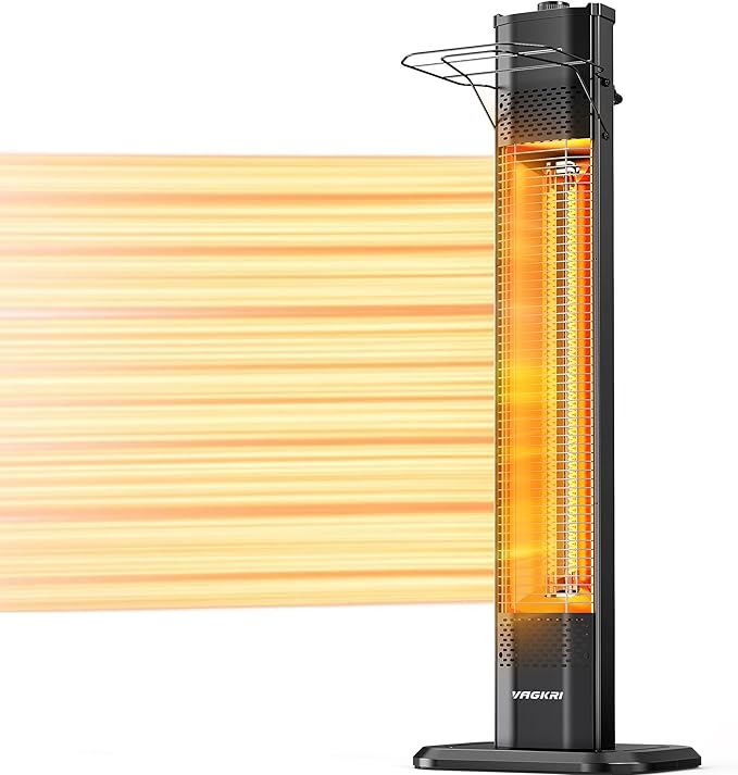 VAGKRI Outdoor Electric Patio Heater, 1500W Dual Carbon Tube Infrared Heater, Tip-Over & Overheat Protection,1S Instant Heat, IPX5 Waterproof, Tower Space Heater for Patio, Backyard & Garage