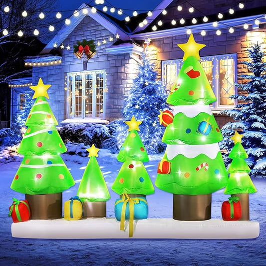 DomKom 9 FT Long Huge Christmas Inflatable Tree Set Outdoor Decoration with Gift Boxes, LED Lights Holiday Blow Up Yard Decoration for Holiday Party Garden Yard Lawn Winter Decor