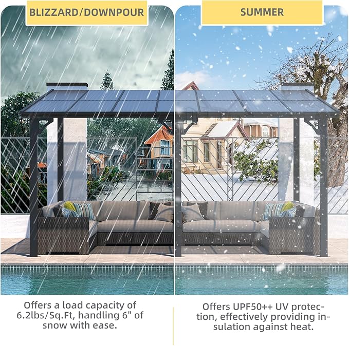 U-MAX 10' x 14' Outdoor Lean to Gazebo, Wall-Mounted Pergolas & Gazebos Clearance, Metal Awnings Gazebos on Clearance for Patio, Large Panel Roof 14x10 Gazebo for Outside Use