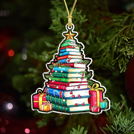 Book Lover Christmas Ornament – Book Tree Acrylic Ornament for Readers, Teachers, Librarians – Book Ornaments for Christmas Tree for Bookworms and Literary Fans 2025
