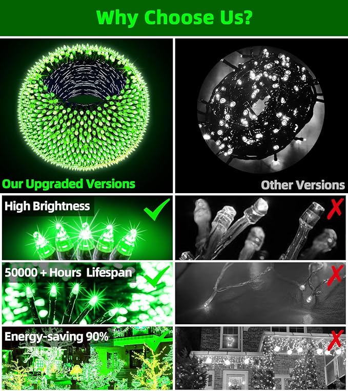750 LED 240FT Christmas Lights Outdoor,12 Lighting Modes Christmas String Lights with Timer, Dimmable Plug in Green LED StringLights Waterproof for Yard Tree Wedding Party Holiday Green