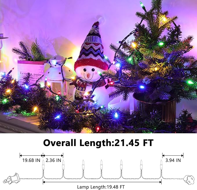 Christmas Lights -1 Pack 21.5FT 100LED Conectable Waterproof String Lights Brighter Detachable Plug-in Lights Indoor & Outdoor for Christmas Decoration(Mulitcolor)