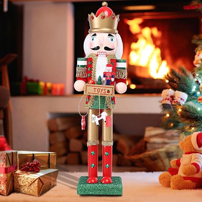 Christmas Nutcracker Decoration - 15 Inch Wooden Soldier Figure Collectible Ornament for Table Desktop Home Christmas Decor Xmas Indoor Decor Red