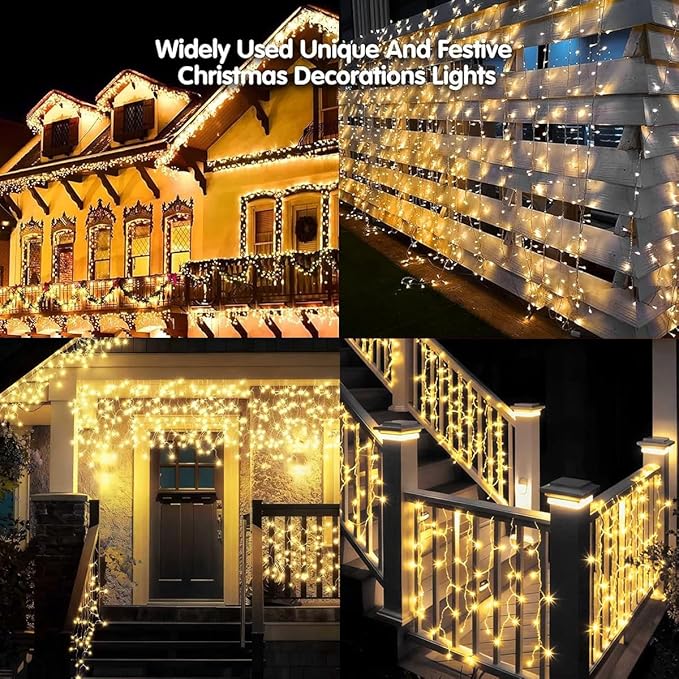 320LED Solar Christmas Lights Outdoor Waterproof Christmas Decorations Lights 29.5ft 60 Drops,8 Modes Solar Powered Rechargeable Fairy Lights for Party, Holiday,Wedding Decorations (Warm White)