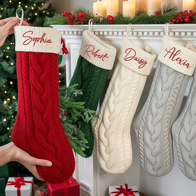 Noni Personalized Embroidered Christmas Stocking for Family, Custom Knitted Xmas Stocking with Name, Perfect Holiday Decoration & Unique for Everyone Style