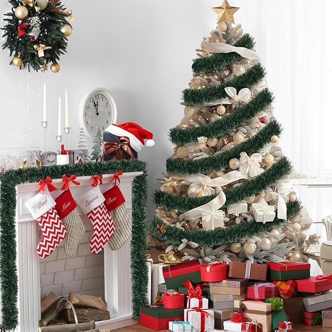 50FT Christmas Green Garland Artificial Greenery Garland for Christmas Tree Decorations, Indoor Xmas Decor for Home Fireplace Mantle Stairs Holiday Party