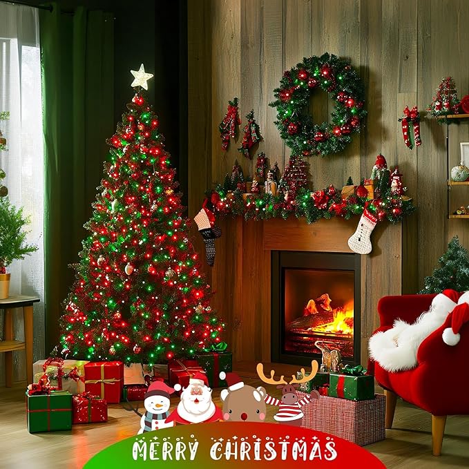 JMEXSUSS 600 LED Red and Green Halloween String Lights Outdoor, Red and Green Lights Clear Wire, Christmas Twinkle String Light Plug in for Outside Tree Christmas Halloween Decorations