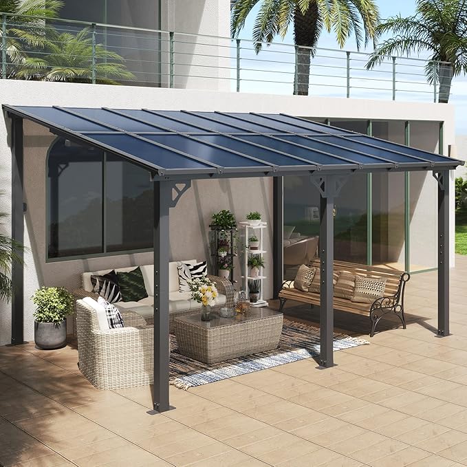 Aoxun 10’x 14’ Gazebo, Wall Mounted Gazebos Pergola on Clearance, Outdoor Patio, Large Wall-Mounted Heavy Duty Awnings for Patio, Decks, Backyard