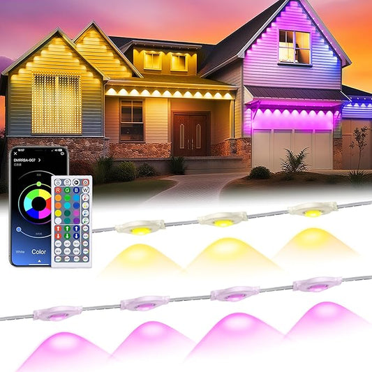 100Ft Permanent Outdoor Lights for House, RGB Halloween House Light Outdoor with Remote APP Control,IP67 Waterproof for Outside Decorations，Eaves Lights for Christmas, Holiday, Party, Daily