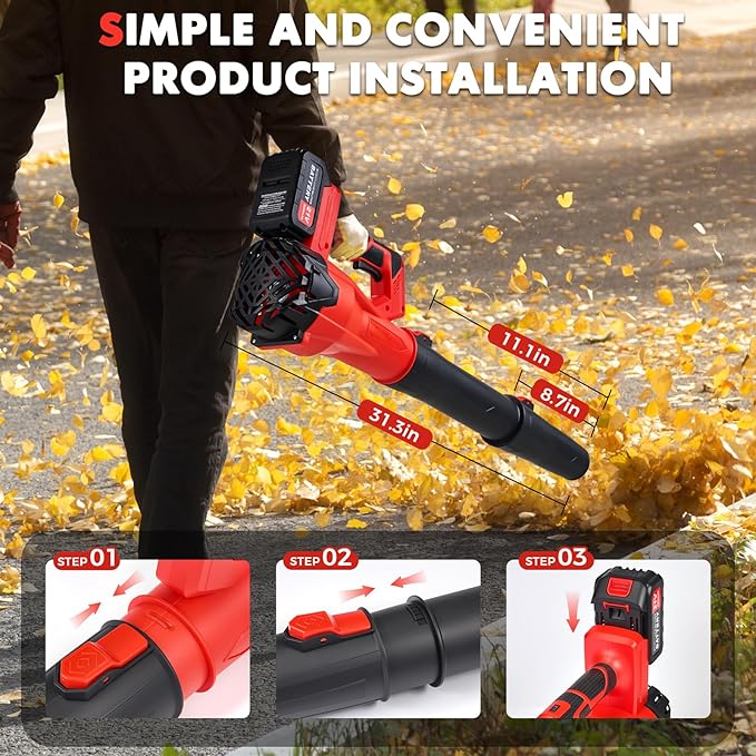 6-Speed Modes Cordless Leaf Blower 21V,200MPH High-Velocity Electric Blower,Lightweight for Dry/Wet Leaves,Lawn Debris,Garage and Driveway Cleaning,Red