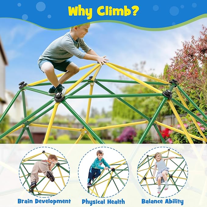 Climbing Dome, 10FT Climber with Hammock & Swing, Jungle Gym Backyard for Kids, 2025 Upgraded Model Indoor Outdoor Toddler Play Equipment, Easy Assembly, Safety Certified