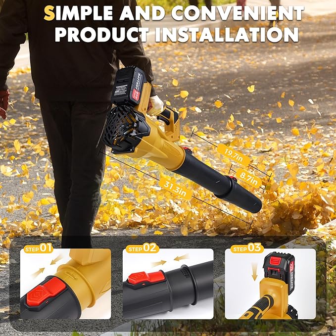 21V Cordless Leaf Blower with 2.6Ah Battery & Charger, 200MPH High-Velocity Electric Leaf Blower, 6-Speed Power Handheld Blower for Lawn Care, Grass Clippings, Pine Needles & Driveway, Yellow