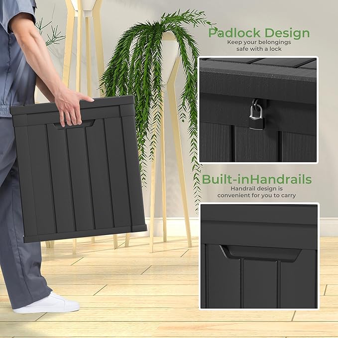 Mersco 50 Gallon Double-Wall Resin Deck Box - Lockable Waterproof Outdoor Storage Box, 515lbs Capacity & Doubles as Seating for Patio Furniture - Garden Tools, Pool Accessories (Black)