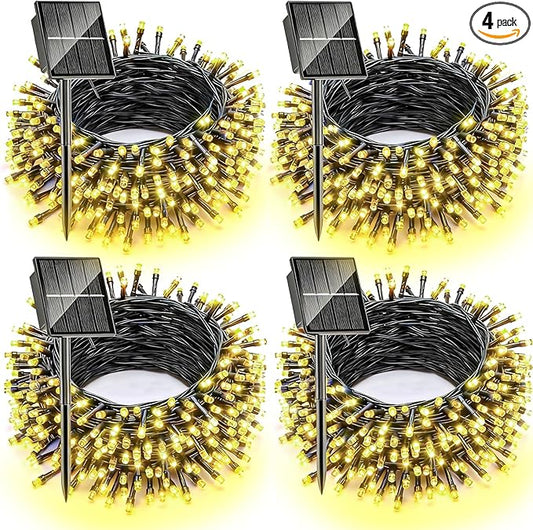 Upgrade 4 Pack Solar Christmas Lights Outdoor Waterproof, Warm White 400 LED Solar Fairy Lights, 8 Modes Solar String Lights for Outside Christmas Decorations Patio Yard Tree Garden