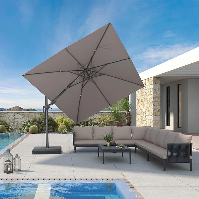 PURPLE LEAF 9' X 12' Left-right Tilting Outdoor Patio Umbrella Swivel Offset Cantilever Heavy Duty Rectangle Aluminum Umbrella with UV Resistant for Deck Pool Patio Backyard, Ash Mocha