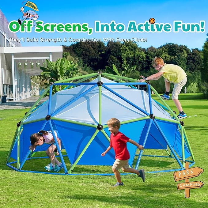 Zupapa New Upgraded Outdoor Geometric Dome Climber with 1000LBS Weight Capability,3D Assembly Video,Suitable for 1-6 Kids Climbing Frame (Turquoise, 10FT)