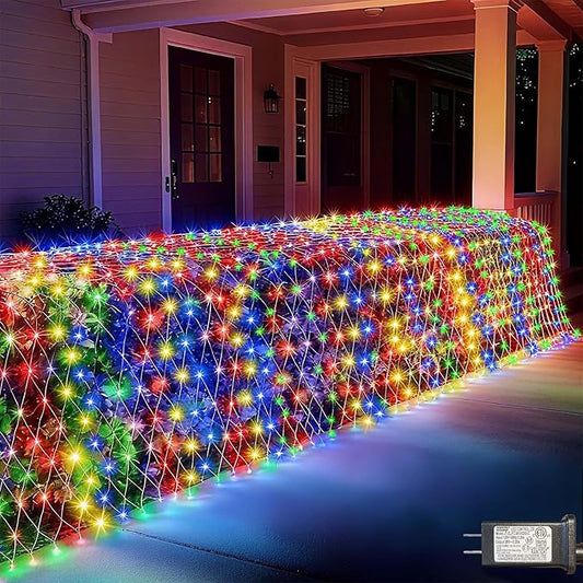 LitHome 14.8FT x 5FT Christmas Net Lights, 300 LED Net Lights Outdoor Mesh Light with 8 Modes, Connectable Waterproof Multicolor Christmas Mesh Light for Bushes, Garden, Backyard, Xmas, Holiday Decor