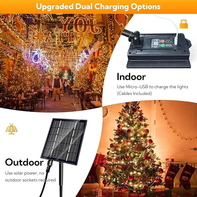 Upgrade 4 Pack Solar Christmas Lights Outdoor Waterproof, Warm White 640 LED Solar Fairy Lights, 8 Modes Solar String Lights for Outside Christmas Decorations Patio Yard Tree Garden