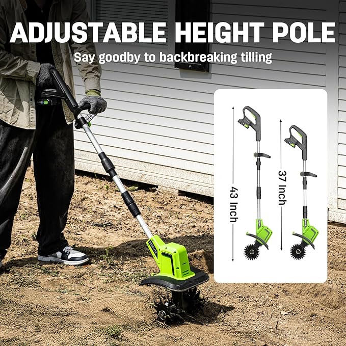 STEELITE 20V Battery Powered Tiller, 360 RPM Cordless Tiller, 400W Powerful Motor, 9-inch Tilling Width and 7-inch Depth Portable Rotary Tiller, 2¡¿2Ah Battery & Charger Included