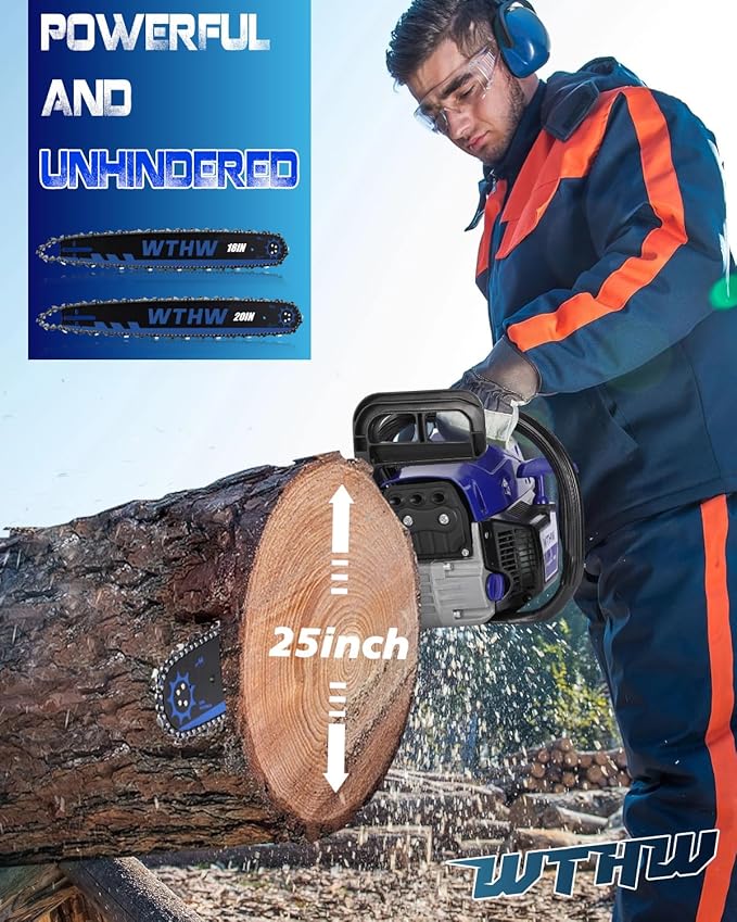 58 cc Gas Powered Chainsaw, 20 in & 18 in Quick-Switch Bars – 550 ml Fuel 260 ml Oil Tanks, Automatic Chain Oiler, Centrifugal Air Filter, Quick Start, Inertial Chain Brake (WH5806)