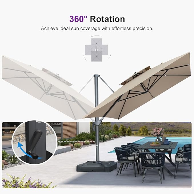 PURPLE LEAF 10' X 13' Double Top Cantilever Patio Umbrella Deluxe Large Outdoor Umbrella Rectangle Offset Umbrella with Fade Resistance for Garden Deck Pool Patio, Sand Dune