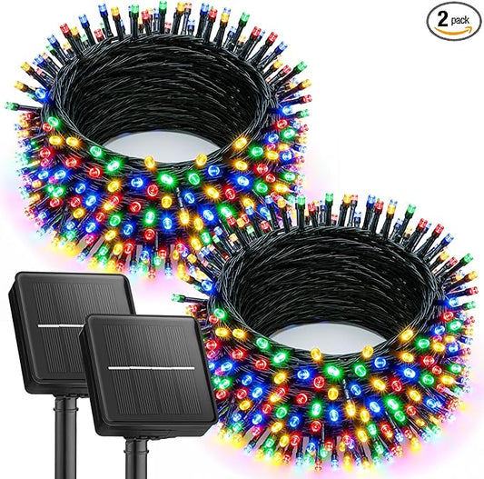 Brightown Solar Christmas Lights Outdoor, 2 Pack Total 92FT 240 LED Solar String Lights Outdoor Waterproof Green Wire with 8 Modes, Solar Fairy Light for Garden Yard Patio Party Decors, Multicolor