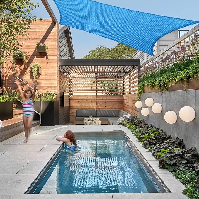 11' x 14' Sun Shade Sail Canopy Awning Permeable Fabric Pergola Cover, for Outdoor Patio Lawn Garden Backyard Carport, Blue