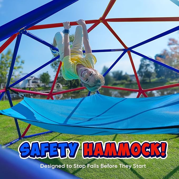 Zupapa 10FT Climbing Dome with Hammock, Outdoor Jungle Gym for Kids, Geometric Dome Climber Supporting 1000LBS Outdoor Play Equipment, Purple&Red