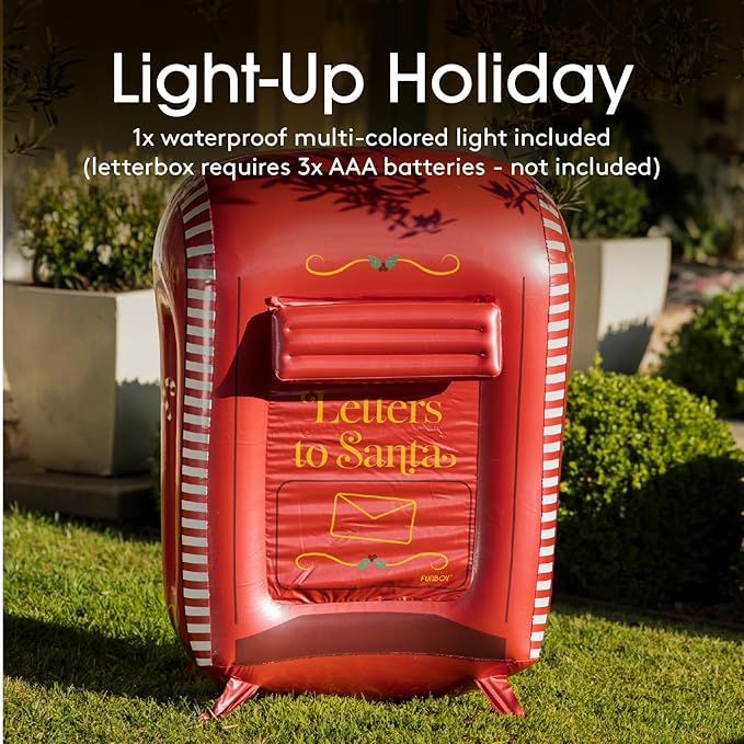 FUNBOY Inflatable Santa’s Mailbox with Real Letter Slot - Light-up Christmas Yard Decoration