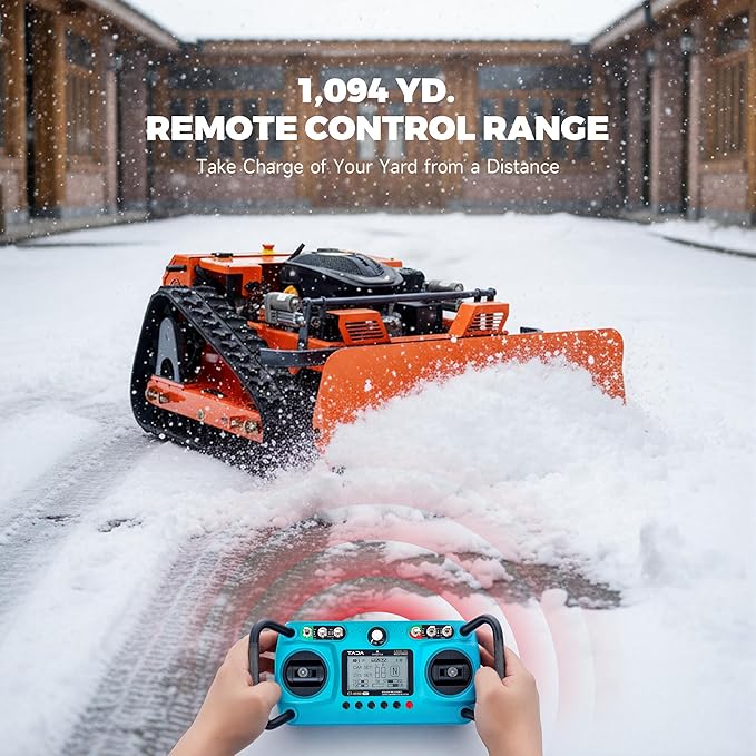 AHM Lawn Mower with Snow Plow, Remote-Controlled Grass Cutter & Snow Blower with 19.7" Cutting Width, Zero Turn Electric Grass Trimmer with 0.8"-5.9" Height Range 45° Max Slope 1094yd Remote Range