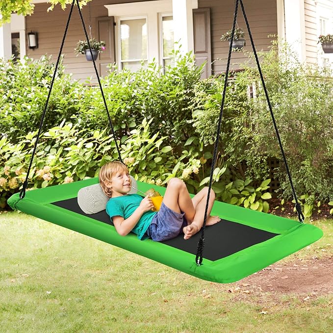 Costzon 700lb Giant 60'' Platform Tree Swing for Kids and Adults, Wear- Resistant Indoor/Outdoor Rectangle Swing with Durable Steel Frame and 2 Hanging Straps for Porch, Backyard (Green)
