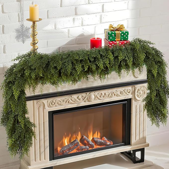 6 FT Christmas Cedar Garland, Artificial Realistic Faux Greenery Pine Garland - Soft Bendable, Lifelike Christmas Decorations for Table, Mantle, Wall, Indoor Outdoor Holiday Party (1 Pcs)