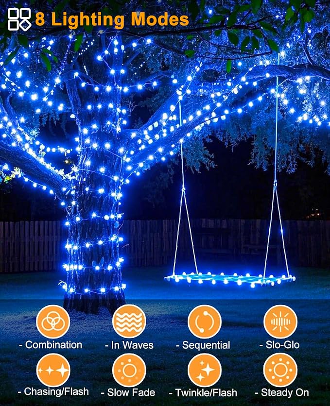Blue Christmas Lights Outdoor, 80FT 240 LED Christmas Tree Lights Waterproof Plug in, 8 Modes Connectable Christmas Decorations Green Wire for Indoor Home Patio Garden Xmas Tree Party