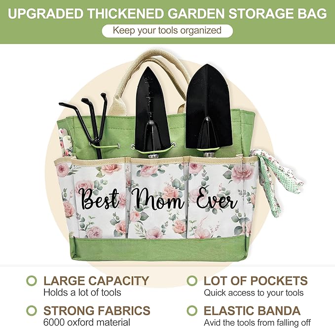 Gifts for Mom Christmas, Gardening Kit Mom Gifts from Daughters Floral Gardening Tools and Durable Garden Tools Organizer Tote, Ideal Gardening Gift for Women on Christmas Plant Lover Present