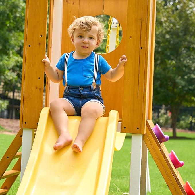Avenlur Forest Modern Toddler Swing Set: Endless Fun for Ages 18 Months to 4-5 Years - Slide, Rock Wall, Ladder, Clubhouse Fort, Durable Swing - Easy Climbing Handles - Premium Quality!