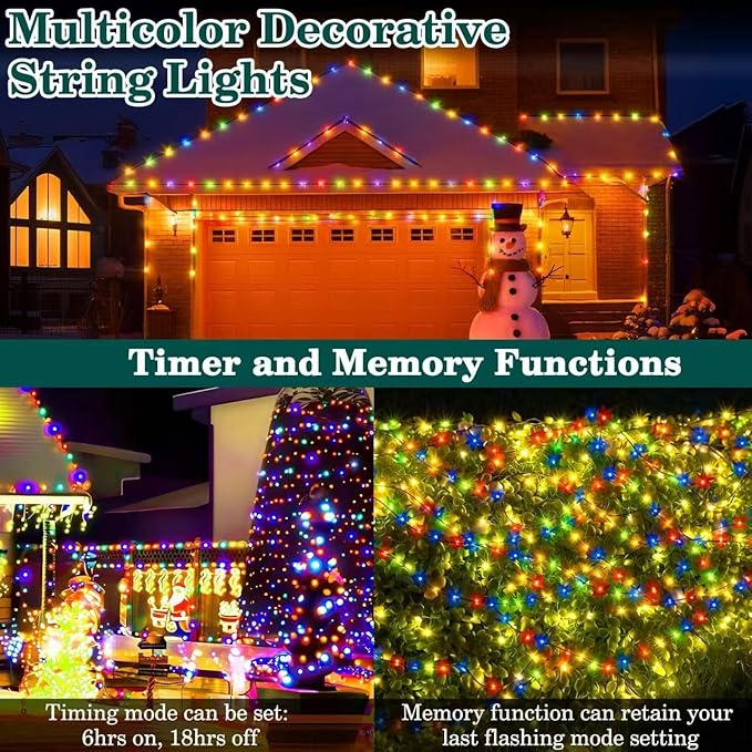 HYH Christmas Lights Outdoor 1000 LED 328FT String Lights Multicolored, IP67 Waterproof Indoor Christmas Fairy Multifunction Roll Light with Remote for Garden Tree Patio Balcony Xmas Party Decor