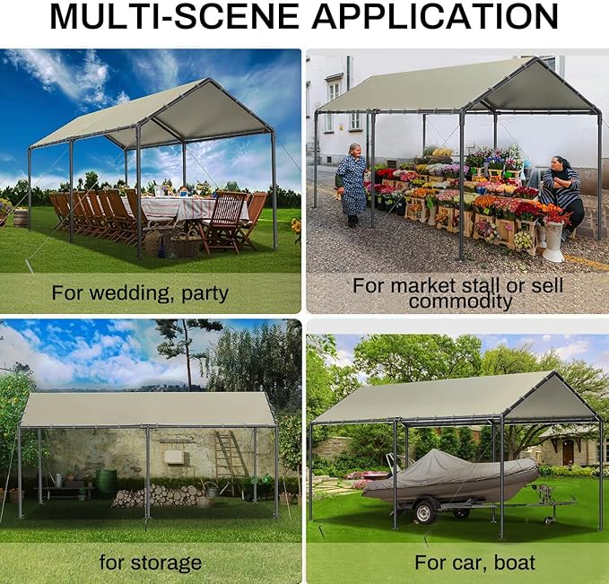 Outdoor Carport 10x20ft Heavy Duty Car Tent, Portable Garage Canopy Storage Shed, All-Season Tarp Tent for Car, Party (Bg)