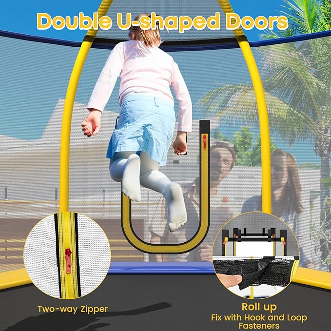 Goplus 7 FT Kids Trampoline with Slide, 87¡± ASTM Approved Toddler Trampoline with Galvanized Steel Frame & Safety Enclosure Net, Ladder, Indoor Outdoor Recreational Rebounder for Kids