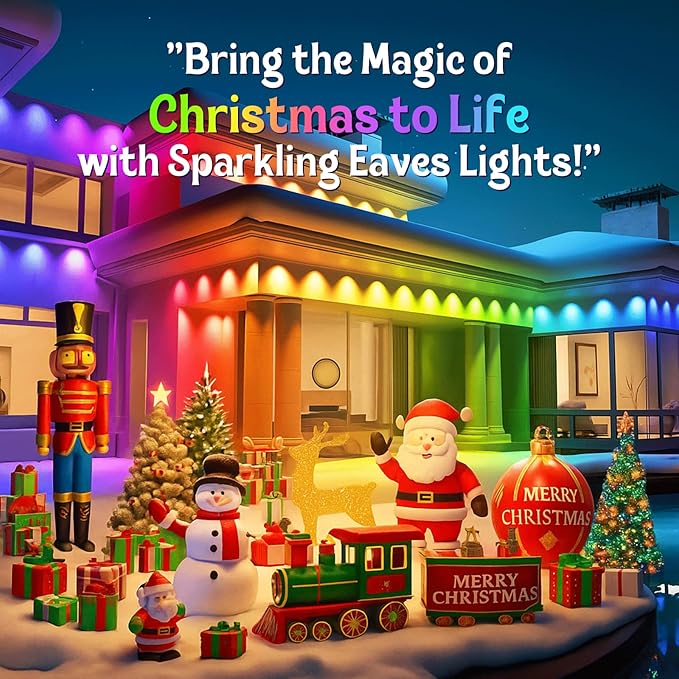 HUTAKUZE Permanent Outdoor Lights, 100ft RGB Outdoor Christmas Lights with 60 LED Light, IP67 Waterproof LED Eaves Light, DIY Scene Modes for Halloween Decor, Smart APP & Remote Control