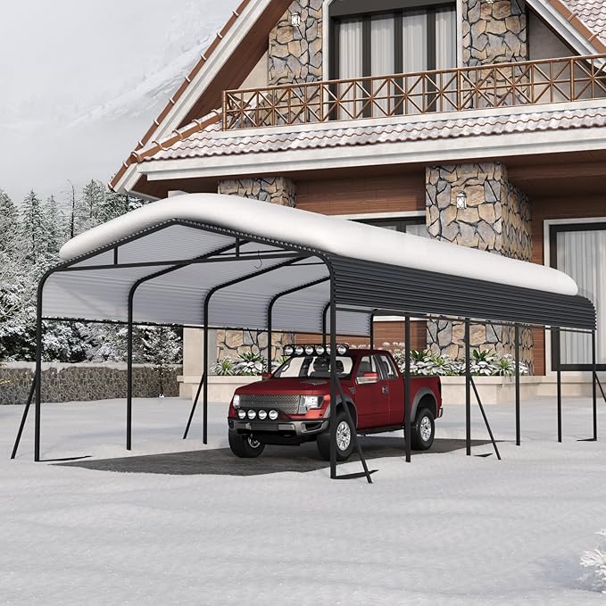 Metal Carport, 13x26 FT Outdoor Carport Canopy with Reinforced Base and Galvanized Steel Roof, Heavy Duty Garage Car Shelter Shade for SUV, Truck, Boats