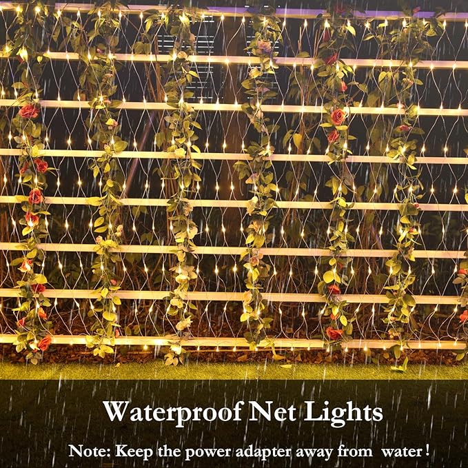 Joomer Christmas Net Lights - 2PACK 12FT x 5FT 360 LED Plug-in Mesh Lights, Waterproof with 8 Modes, Timer, Connectable for Bushes, Trees, Garden, Outdoor Christmas Decor (Clear Wire, Warm White)