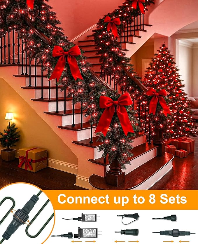 40FT 120 LED Christmas Lights Outdoor, Red Christmas String Lights for Indoor Waterproof, 8 Modes & Timer, Connectable Christmas Tree Lights for Bedroom Tree Party Decorations