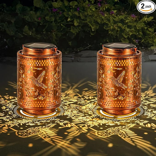 2 Pack Hummingbird Solar Lanterns, Gifts for Mom, Grandma, Outdoor Waterproof Hanging Garden Decor for Patio, Yard