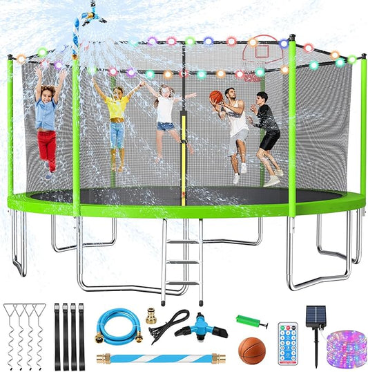 Lyromix Upgraded 16FT 15FT 14FT 12FT 10FT 8FT Trampoline Outdoor with Basketball Hoop and Net, Capacity for 4-6 Kids and Adults