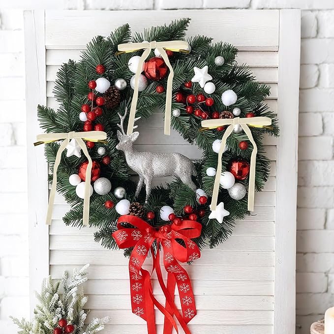 24 Pcs Velvet Bows for Christmas Tree Ribbon Bows for Home Tree Garland Wreath Indoor Rustic Crafts Gift Xmas Decorations Holiday Wedding Outdoor (Beige)