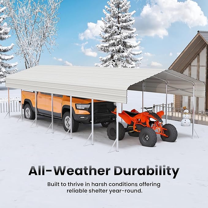 14x30ft Heavy Duty Metal Carport – Outdoor Galvanized Garage, Sturdy Structure, All-Weather Protection, Easy Assembly for Cars, Trucks, Boats, Tractors, and Outdoor Storage (Beige, 14x30FT)