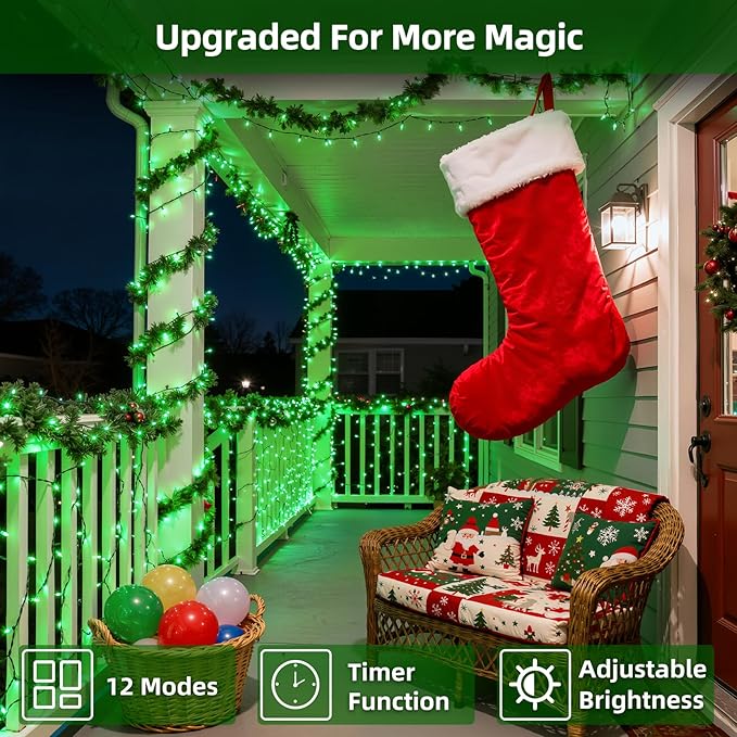750 LED 240FT Christmas Lights Outdoor,12 Lighting Modes Christmas String Lights with Timer, Dimmable Plug in Green LED StringLights Waterproof for Yard Tree Wedding Party Holiday Green