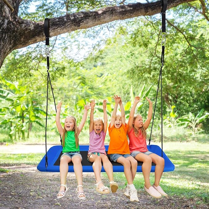 Costzon 700lb Giant 60'' Platform Tree Swing for Kids and Adults, Wear- Resistant Indoor/Outdoor Rectangle Swing with Durable Steel Frame and 2 Hanging Straps for Porch, Backyard (Blue)