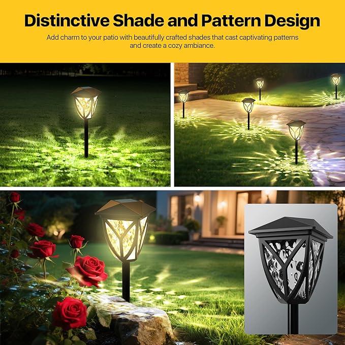 Ensenior 8-Pack Solar Lights Outdoor, 16.77" 3000K LED Solar Garden Lights for Pathway, Yard, Patio, Walkway, Planter, Waterproof, Energy-Efficient Landscape Lighting